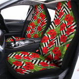 Red Hibiscus Chevron Pattern Print Universal Fit Car Seat Covers 102422