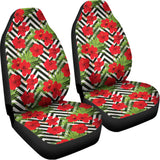 Red Hibiscus Chevron Pattern Print Universal Fit Car Seat Covers 102422