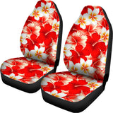 Red Hibiscus Plumeria Pattern Print Universal Fit Car Seat Covers 102422