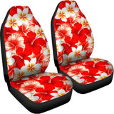 Red Hibiscus Plumeria Pattern Print Universal Fit Car Seat Covers 102422