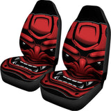 Red Japanese Demon Mask Print Universal Fit Car Seat Covers 102422