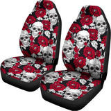 Red Peony Skull Pattern Print Universal Fit Car Seat Covers 102422