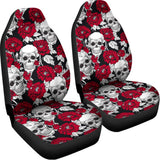 Red Peony Skull Pattern Print Universal Fit Car Seat Covers 102422