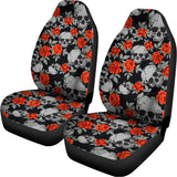 Red Rose Grey Skull Pattern Print Universal Fit Car Seat Covers 102422