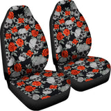 Red Rose Grey Skull Pattern Print Universal Fit Car Seat Covers 102422