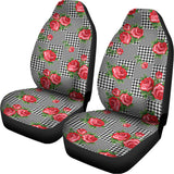 Red Roses Houndstooth Pattern Print Universal Fit Car Seat Covers 102422