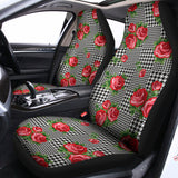 Red Roses Houndstooth Pattern Print Universal Fit Car Seat Covers 102422