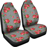 Red Roses Houndstooth Pattern Print Universal Fit Car Seat Covers 102422
