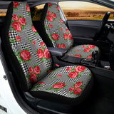 Red Roses Houndstooth Pattern Print Universal Fit Car Seat Covers 102422