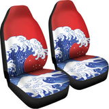 Red Sun Japanese Wave Print Universal Fit Car Seat Covers 102422