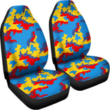 Red Yellow And Blue Camouflage Print Universal Fit Car Seat Covers 102422