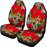 Rose Floral Sugar Skull Pattern Print Universal Fit Car Seat Covers 102422