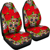 Rose Floral Sugar Skull Pattern Print Universal Fit Car Seat Covers 102422