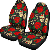 Rose Flower Sugar Skull Pattern Print Universal Fit Car Seat Covers 102422