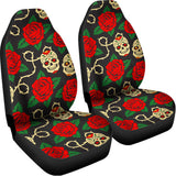 Rose Flower Sugar Skull Pattern Print Universal Fit Car Seat Covers 102422