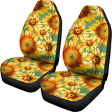 Sage Watercolor Sunflower Pattern Print Universal Fit Car Seat Covers 102422