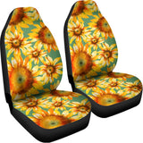 Sage Watercolor Sunflower Pattern Print Universal Fit Car Seat Covers 102422