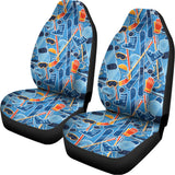 Skiing Equipment Pattern Print Universal Fit Car Seat Covers 102422
