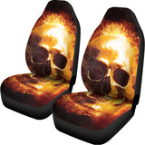 Skull In Flames Print Universal Fit Car Seat Covers 102422