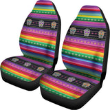 Sugar Skull Mexican Serape Pattern Print Universal Fit Car Seat Covers 102422