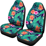 Teal Hawaiian Leaf Flower Pattern Print Universal Fit Car Seat Covers 102422