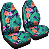 Teal Hawaiian Leaf Flower Pattern Print Universal Fit Car Seat Covers 102422