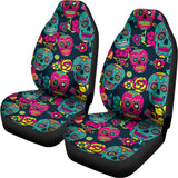 Teal Pink Sugar Skull Pattern Print Universal Fit Car Seat Covers 102422