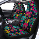Teal Pink Sugar Skull Pattern Print Universal Fit Car Seat Covers 102422