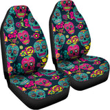 Teal Pink Sugar Skull Pattern Print Universal Fit Car Seat Covers 102422