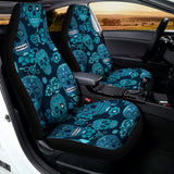 Teal Sugar Skull Flower Pattern Print Universal Fit Car Seat Covers 102422