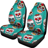 Teal Sugar Skull Pattern Print Universal Fit Car Seat Covers 102422