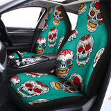 Teal Sugar Skull Pattern Print Universal Fit Car Seat Covers 102422