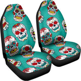 Teal Sugar Skull Pattern Print Universal Fit Car Seat Covers 102422