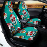 Teal Sugar Skull Pattern Print Universal Fit Car Seat Covers 102422