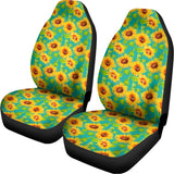 Teal Watercolor Sunflower Pattern Print Universal Fit Car Seat Covers 102422