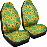 Teal Watercolor Sunflower Pattern Print Universal Fit Car Seat Covers 102422