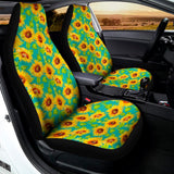 Teal Watercolor Sunflower Pattern Print Universal Fit Car Seat Covers 102422