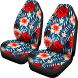 Turquoise Leaves Hibiscus Pattern Print Universal Fit Car Seat Covers 102422