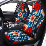 Turquoise Leaves Hibiscus Pattern Print Universal Fit Car Seat Covers 102422