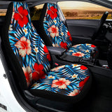 Turquoise Leaves Hibiscus Pattern Print Universal Fit Car Seat Covers 102422