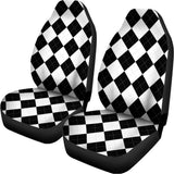 White And Black Argyle Pattern Print Universal Fit Car Seat Covers 102422