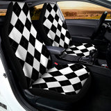 White And Black Argyle Pattern Print Universal Fit Car Seat Covers 102422