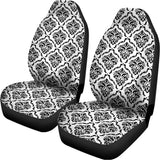 White And Black Damask Pattern Print Universal Fit Car Seat Covers 102422