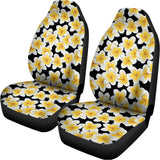 White And Black Frangipani Pattern Print Universal Fit Car Seat Covers 102422
