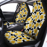 White And Black Frangipani Pattern Print Universal Fit Car Seat Covers 102422