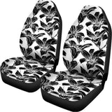 White And Black Lily Pattern Print Universal Fit Car Seat Covers 102422