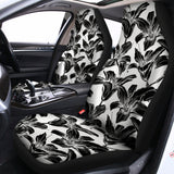 White And Black Lily Pattern Print Universal Fit Car Seat Covers 102422
