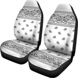 White And Black Paisley Bandana Print Universal Fit Car Seat Covers 102422