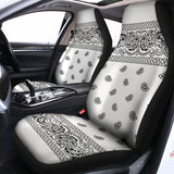 White And Black Paisley Bandana Print Universal Fit Car Seat Covers 102422