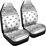 White And Black Paisley Bandana Print Universal Fit Car Seat Covers 102422